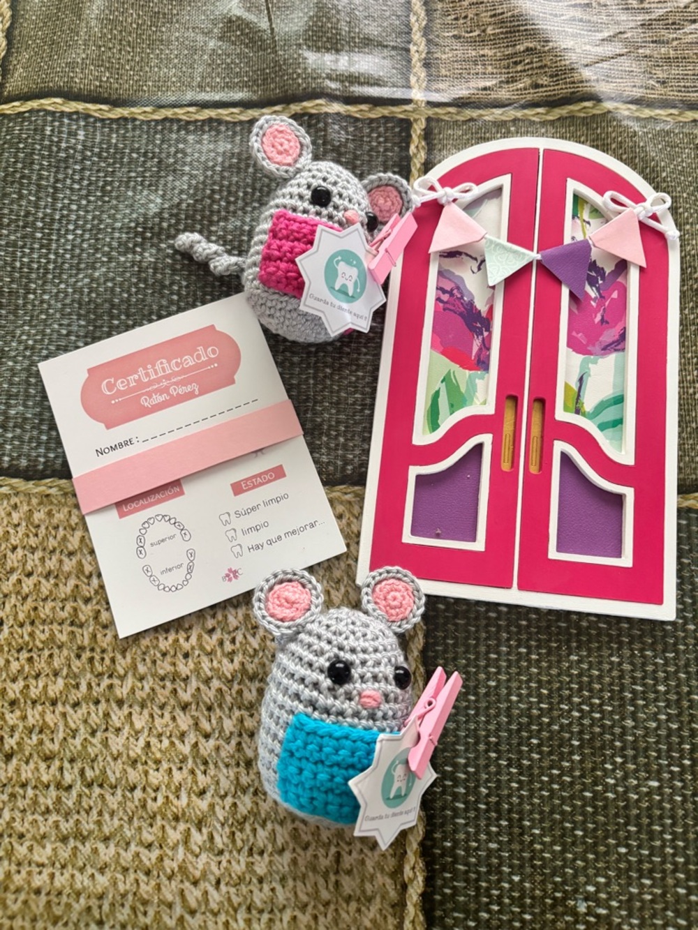 Handmade Crochet Grey and Pink Mouse Plush Toy for Kids